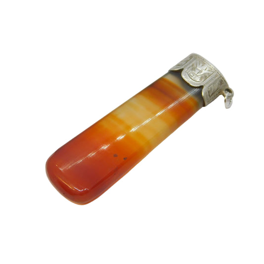 Sterling Silver Topped Banded Red Agate Large Pendant Fob Antique 1911 Birmingham