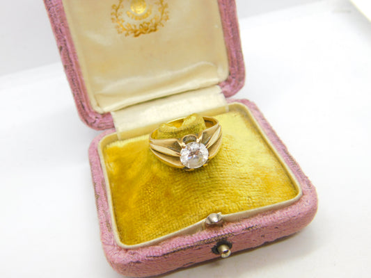 9ct Yellow Gold Large Gents Solitaire Ring with Paste Stone Vintage c1970