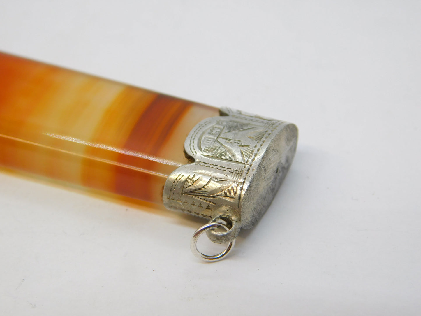 Sterling Silver Topped Banded Red Agate Large Pendant Fob Antique 1911 Birmingham