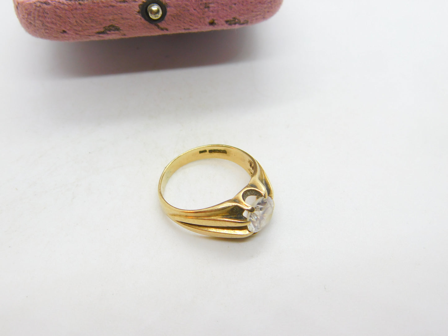 9ct Yellow Gold Large Gents Solitaire Ring with Paste Stone Vintage c1970