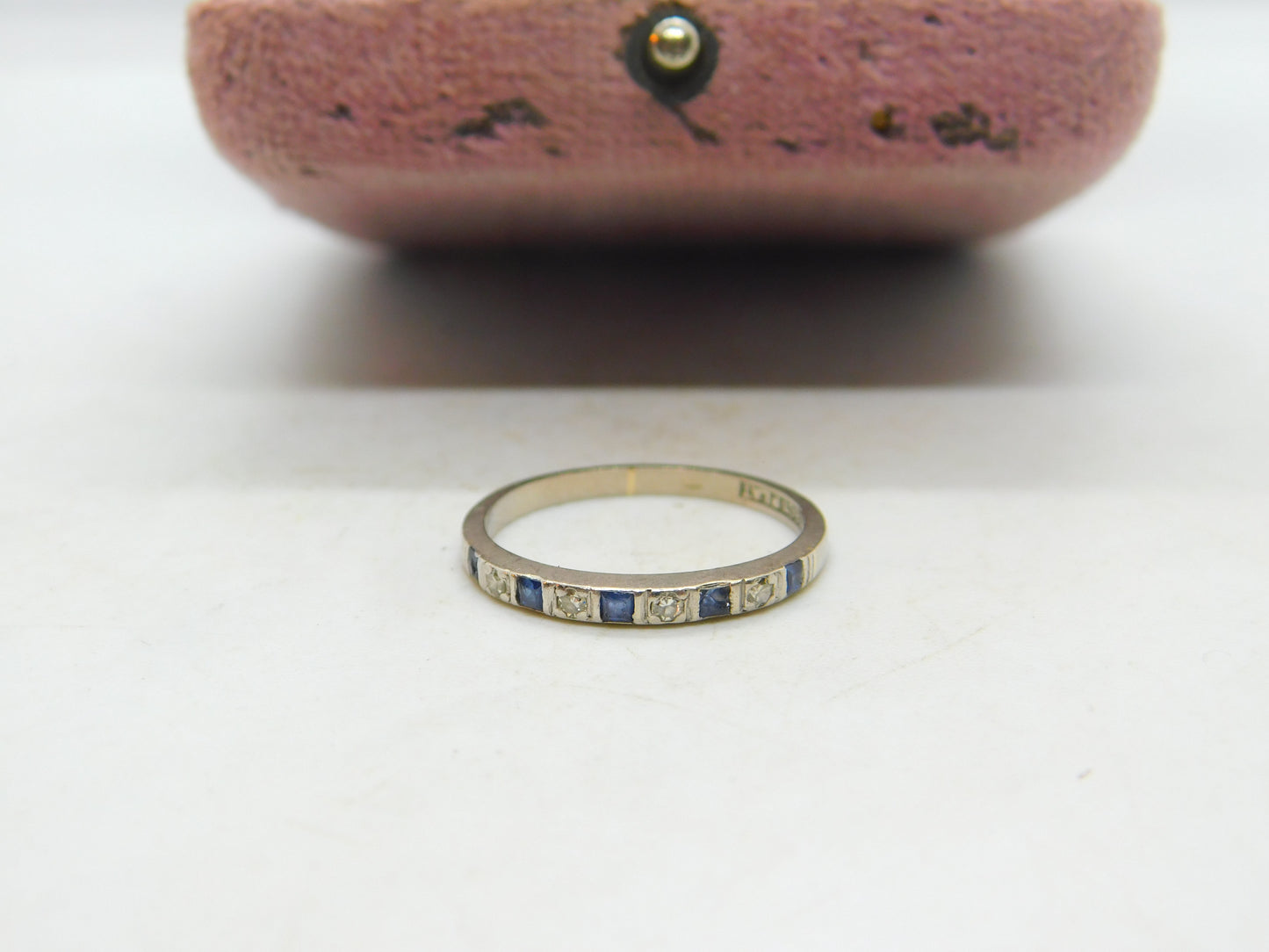 18ct White Gold Sapphire & Diamond Half-Eternity Ring Antique c1920 Art Deco