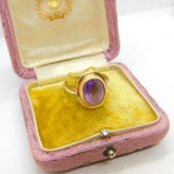 9ct Yellow Gold & Purple Amethyst Dress Ring 1973 Vintage Birmingham