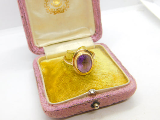 9ct Yellow Gold & Purple Amethyst Dress Ring 1973 Vintage Birmingham