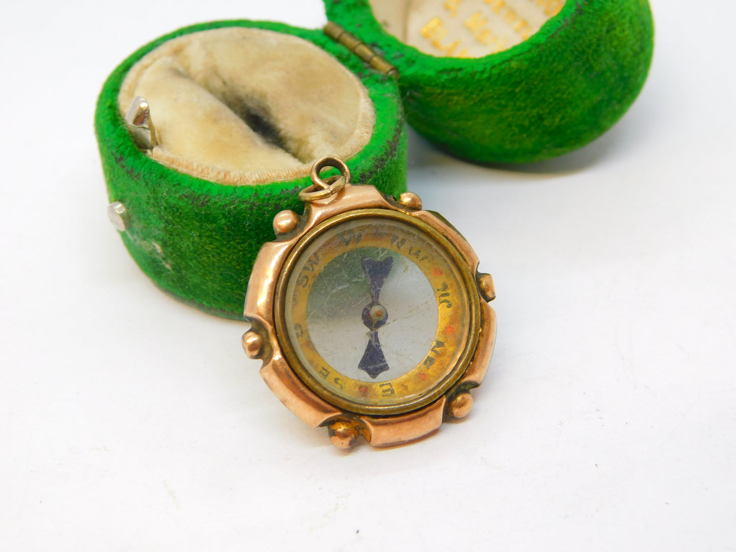 Edwardian 9ct Rose Gold Travellers Compass Pendant Fob Antique c1910