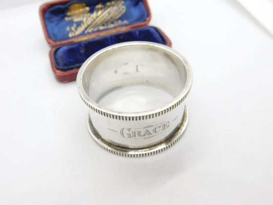 Victorian Sterling Silver 'Grace' Name Napkin Ring 1901 Birmingham Antique