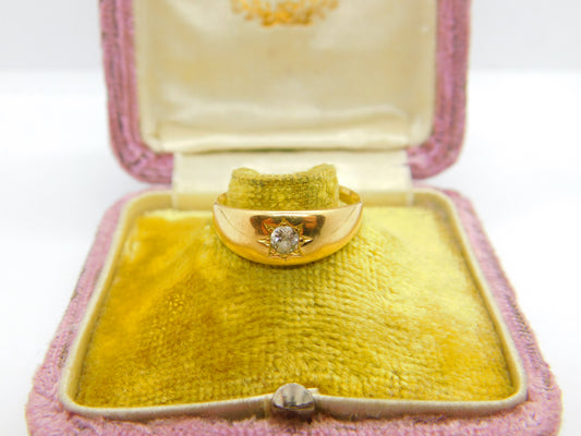 18ct Yellow Gold Starburst 'Gypsy' Ring with 0.2ct Diamond Antique c1900