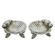Victorian Pair of Sterling Silver Dolphin Shell Salt Cellars Antique 1870 London