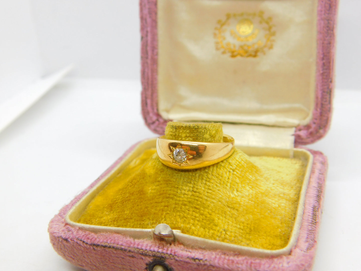 18ct Yellow Gold Starburst 'Gypsy' Ring with 0.2ct Diamond Antique c1900