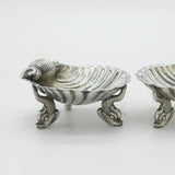 Victorian Pair of Sterling Silver Dolphin Shell Salt Cellars Antique 1870 London
