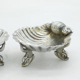 Victorian Pair of Sterling Silver Dolphin Shell Salt Cellars Antique 1870 London