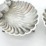 Victorian Pair of Sterling Silver Dolphin Shell Salt Cellars Antique 1870 London