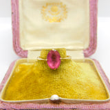 Edwardian 9ct Yellow Gold & Pink Topaz Solitaire Ring Antique c1910