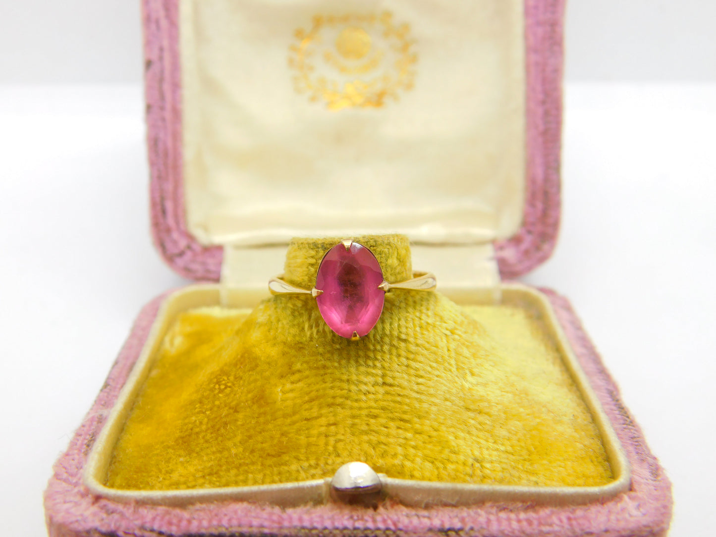 Edwardian 9ct Yellow Gold & Pink Topaz Solitaire Ring Antique c1910