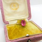 Edwardian 9ct Yellow Gold & Pink Topaz Solitaire Ring Antique c1910