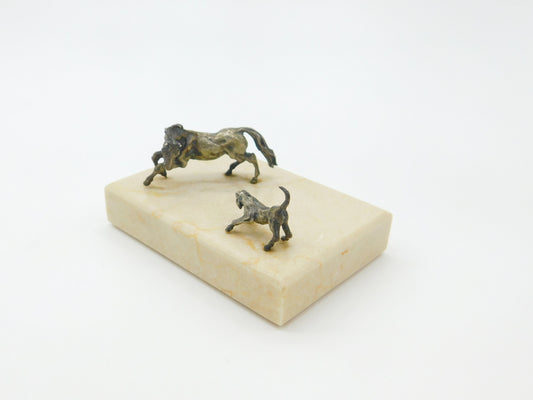 Bronze On Marble Base Sculpture Horse & Hound Vintage c1970 Silvered Bronze