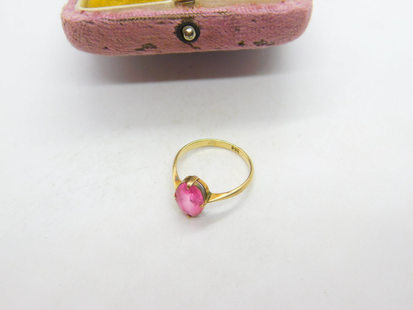 Edwardian 9ct Yellow Gold & Pink Topaz Solitaire Ring Antique c1910