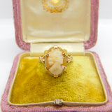 9ct Yellow Gold Carved Shell Cameo Dress Ring Mid-Century c1950