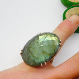 Large Sterling Silver & Carved Labradorite Statement Ring Vintage c1980