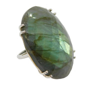 Large Sterling Silver & Carved Labradorite Statement Ring Vintage c1980