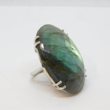 Large Sterling Silver & Carved Labradorite Statement Ring Vintage c1980