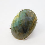 Large Sterling Silver & Carved Labradorite Statement Ring Vintage c1980
