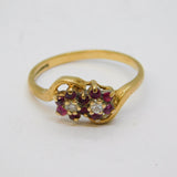 9ct Yellow Gold, Ruby & Diamond Floral Sweetheart Ring Vintage 1987 Birmingham