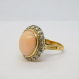 20th Century 18ct Gold, Angel-Skin Coral & 1.1ct Diamond Dress Ring Antique