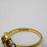 9ct Yellow Gold, Ruby & Diamond Floral Sweetheart Ring Vintage 1987 Birmingham