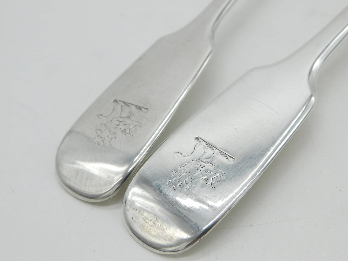 William IV Pair of Sterling Silver Lion Crest Serving Spoons Antique 1835 Exeter