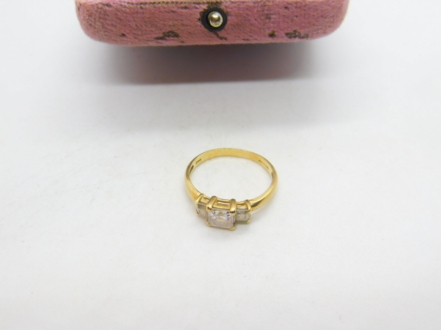 9ct Yellow Gold & White Spinel Set Band Ring Vintage c1990 Birmingham