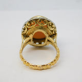 20th Century 18ct Gold, Angel-Skin Coral & 1.1ct Diamond Dress Ring Antique