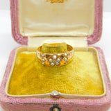 Victorian 15ct Gold, Seed Pearl & Diamond Floral Sweetheart Ring Chester 1886