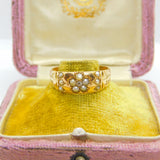 Victorian 15ct Gold, Seed Pearl & Diamond Floral Sweetheart Ring Chester 1886