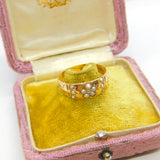 Victorian 15ct Gold, Seed Pearl & Diamond Floral Sweetheart Ring Chester 1886