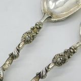 German Hanau .800 Grade Silver Ornate Pair of Serving Spoons Antique c1860
