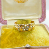 Victorian 15ct Gold, Seed Pearl & Diamond Floral Sweetheart Ring Chester 1886