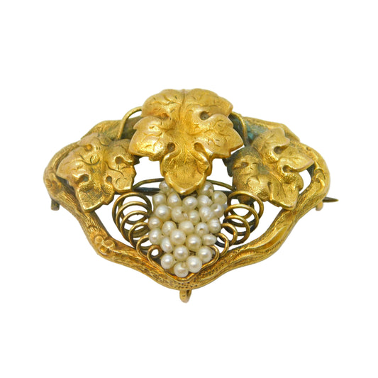 George III 18ct Yellow Gold, Seed Pearl Set Sweetheart Brooch Antique c1790