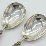 German Hanau .800 Grade Silver Ornate Pair of Serving Spoons Antique c1860