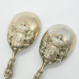 German Hanau .800 Grade Silver Ornate Pair of Serving Spoons Antique c1860