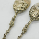 German Hanau .800 Grade Silver Ornate Pair of Serving Spoons Antique c1860