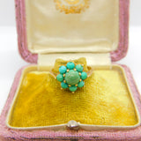 9ct Yellow Gold & Turquoise Set Floral Cluster Ring Antique c1930 Art Deco