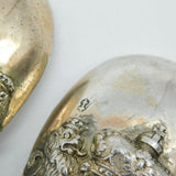 German Hanau .800 Grade Silver Ornate Pair of Serving Spoons Antique c1860