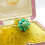 9ct Yellow Gold & Turquoise Set Floral Cluster Ring Antique c1930 Art Deco