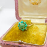 9ct Yellow Gold & Turquoise Set Floral Cluster Ring Antique c1930 Art Deco