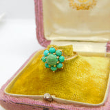 9ct Yellow Gold & Turquoise Set Floral Cluster Ring Antique c1930 Art Deco
