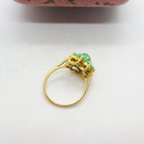 9ct Yellow Gold & Turquoise Set Floral Cluster Ring Antique c1930 Art Deco