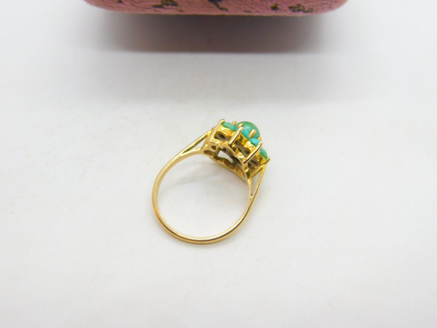 9ct Yellow Gold & Turquoise Set Floral Cluster Ring Antique c1930 Art Deco