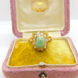 Victorian 14ct Gold, Cabochon Turquoise & Opal Floral Cluster Ring Antique c1880