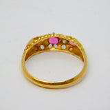 Victorian 18ct Yellow Gold, Ruby & Diamond Boat Ring Antique 1886 Birmingham