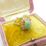 Victorian 14ct Gold, Cabochon Turquoise & Opal Floral Cluster Ring Antique c1880